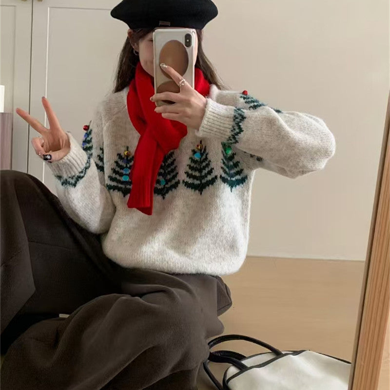 Damen Pullover Kuschelig Muster Applikationen