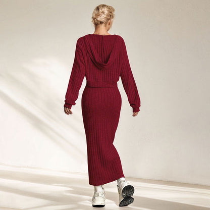 Damen Maxikleid Rippenstrick V-Ausschnitt Figurformend