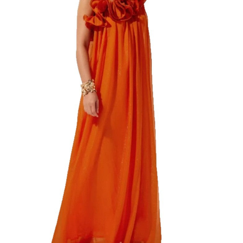 Damen Maxikleid Asymmetrisch Rüschen Elegant Eveloria