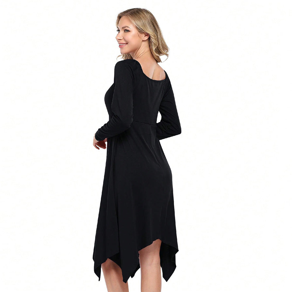 Damen Longkleid Asymmetrisch Langarm Gerafftes Oberteil Eveloria