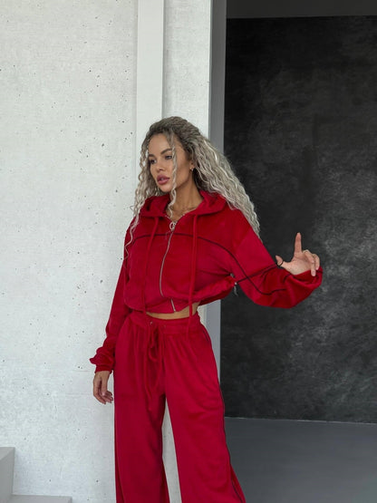 Damen Fleece Sportanzug Hochkragen Reißverschluss