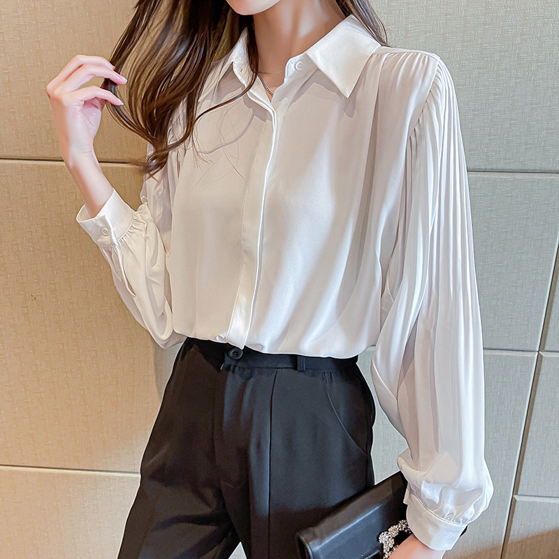 Damen Bluse Rüschenärmel Feine Knöpfe Weiße Bluse