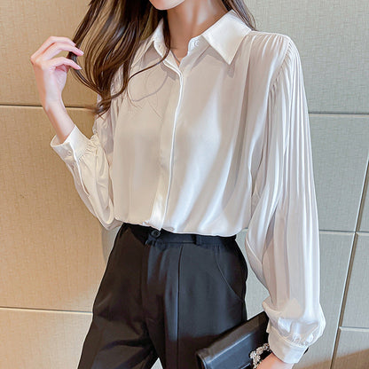 Damen Bluse Rüschenärmel Feine Knöpfe Weiße Bluse
