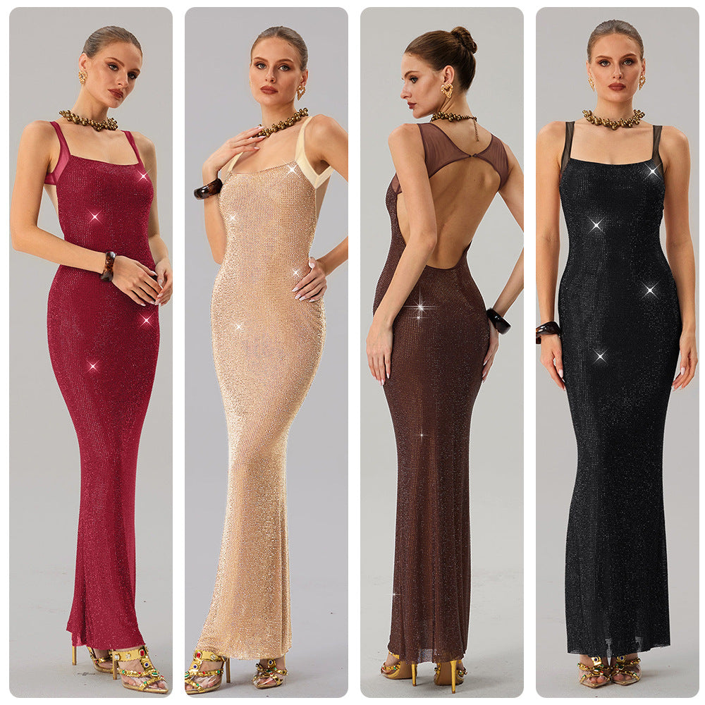 Damen Abendkleid mit Pailletten Tailliert Schwarz Eveloria - Eveloria