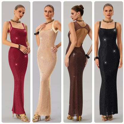 Damen Abendkleid mit Pailletten Tailliert Schwarz Eveloria - Eveloria