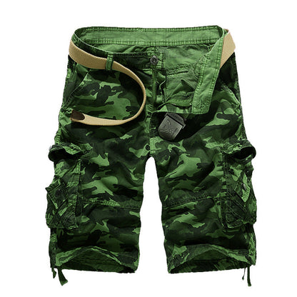 Herren Camo Cargo Shorts Mehrere Taschen Verstellbarer Bund Olivgrün