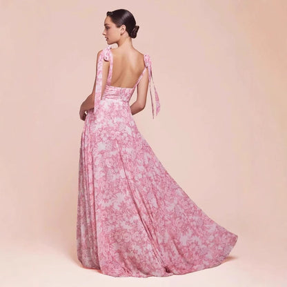Damen Maxikleid Floralmuster Elegante Trägerdetails