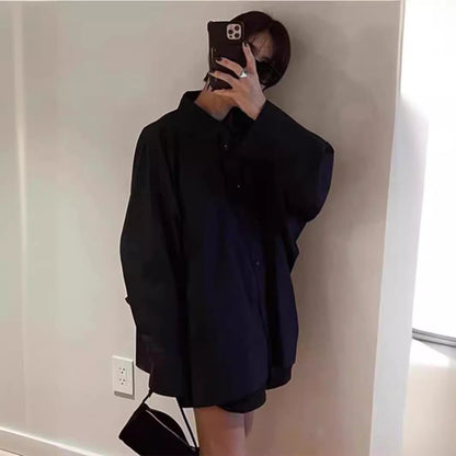 Damen Oversized Hemdbluse Klassischer Kragen Seiten-Tasche Eveloria