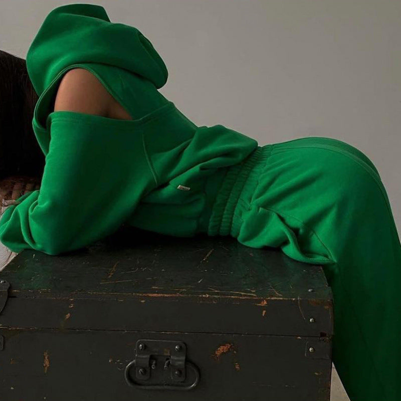 Damen Sportliches Sweatset Tiefes Raglanärmel Grau