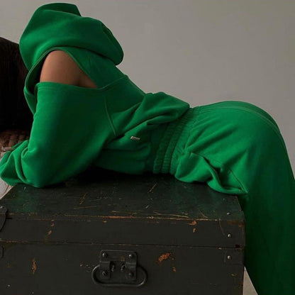 Damen Sportliches Sweatset Tiefes Raglanärmel Grau