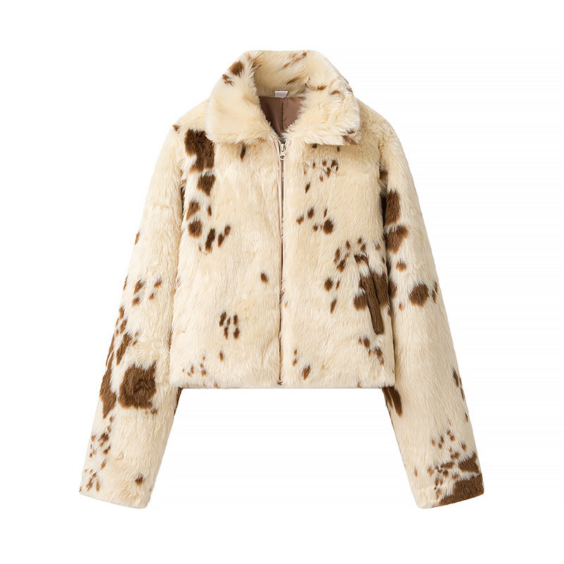 Damen Kunstpelzjacke Tierdruck