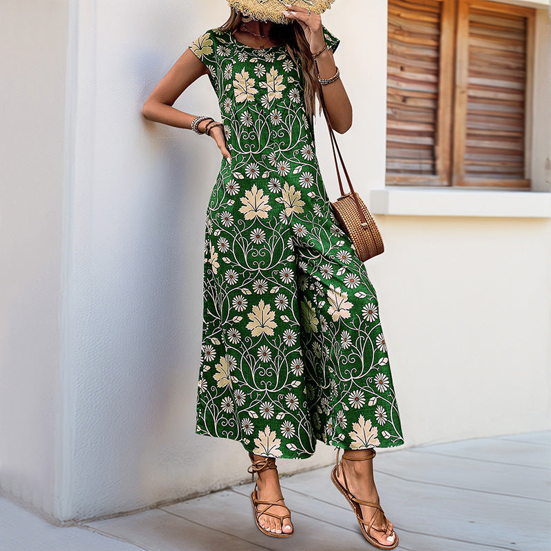 Damen Jumpsuit Floralmuster Hohe Beine Eveloria