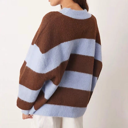 Damen Oversized Strickpullover Gestreift Weit Eveloria