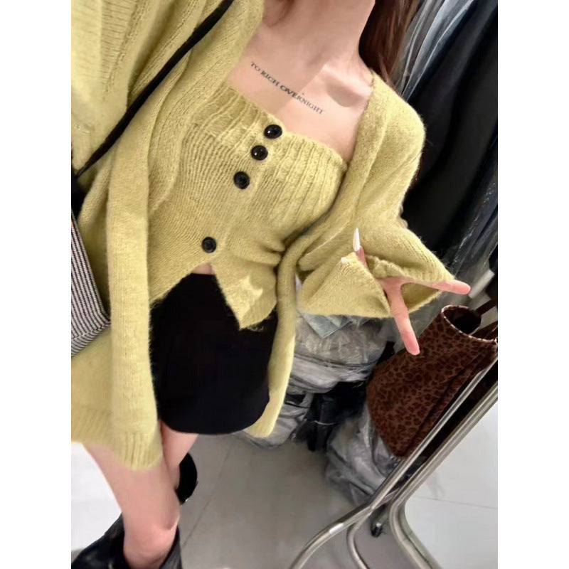 Damen Strickjacke Weites Modell Mit Knöpfen Beige