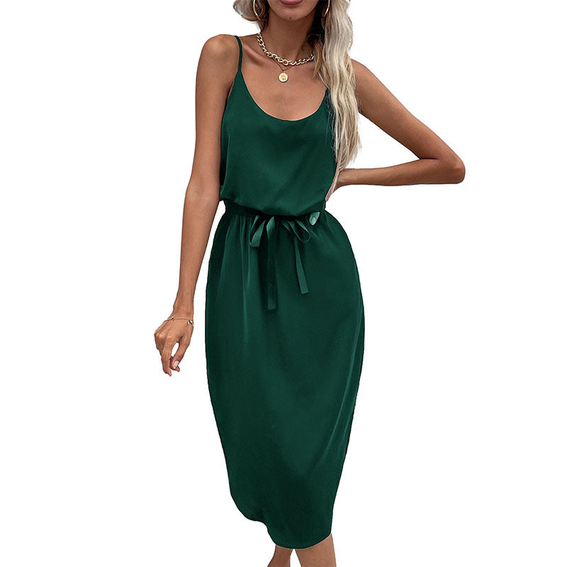 Damen Midikleid Taillenknoten Satinoptik Eveloria