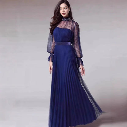 Damen Maxikleid Chiffon Rüschen Elegant