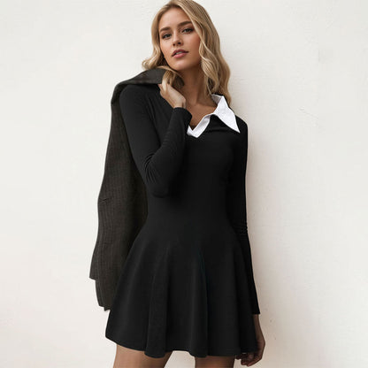 Damen Minikleid mit Kragen Langarm Eveloria - Eveloria