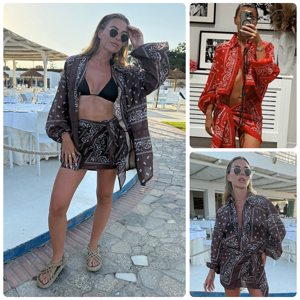 Damen Kimonojacke Bandana-Optik Tailliert - Eveloria