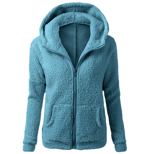 Damen Fleecejacke Kapuze Gemütlich Grau Eveloria - Eveloria