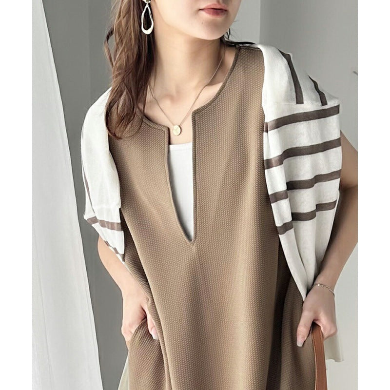 Damen Midi-Kleid V-Ausschnitt mit Seitentaschen