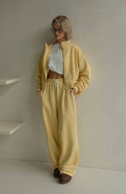 Damen Fleece Lounge Set Hochflexibel Grau Eveloria