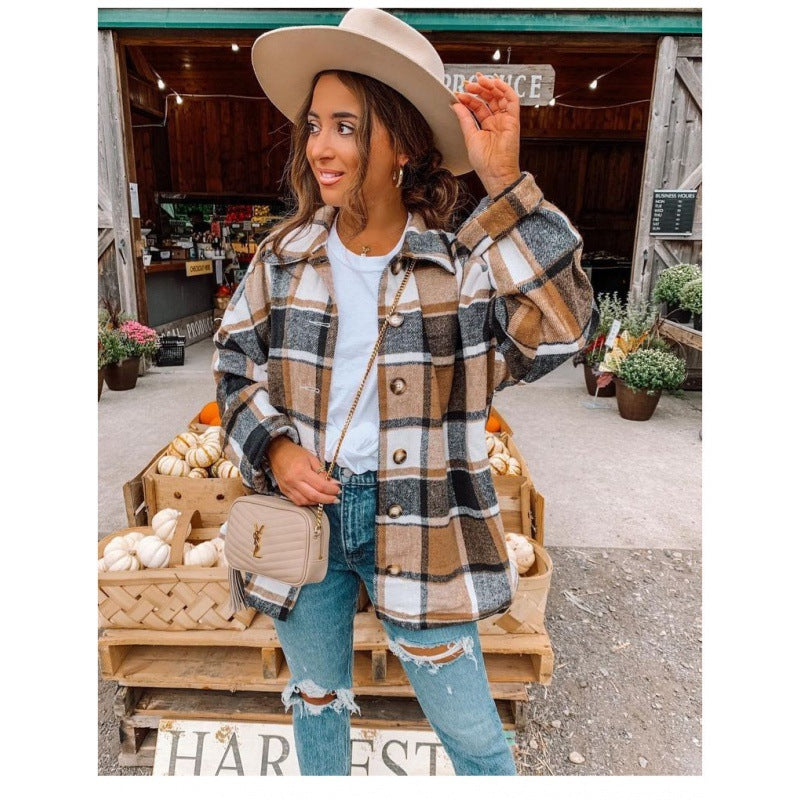 Damen Flanellhemdjacke Karomuster Knopfverschluss Eveloria
