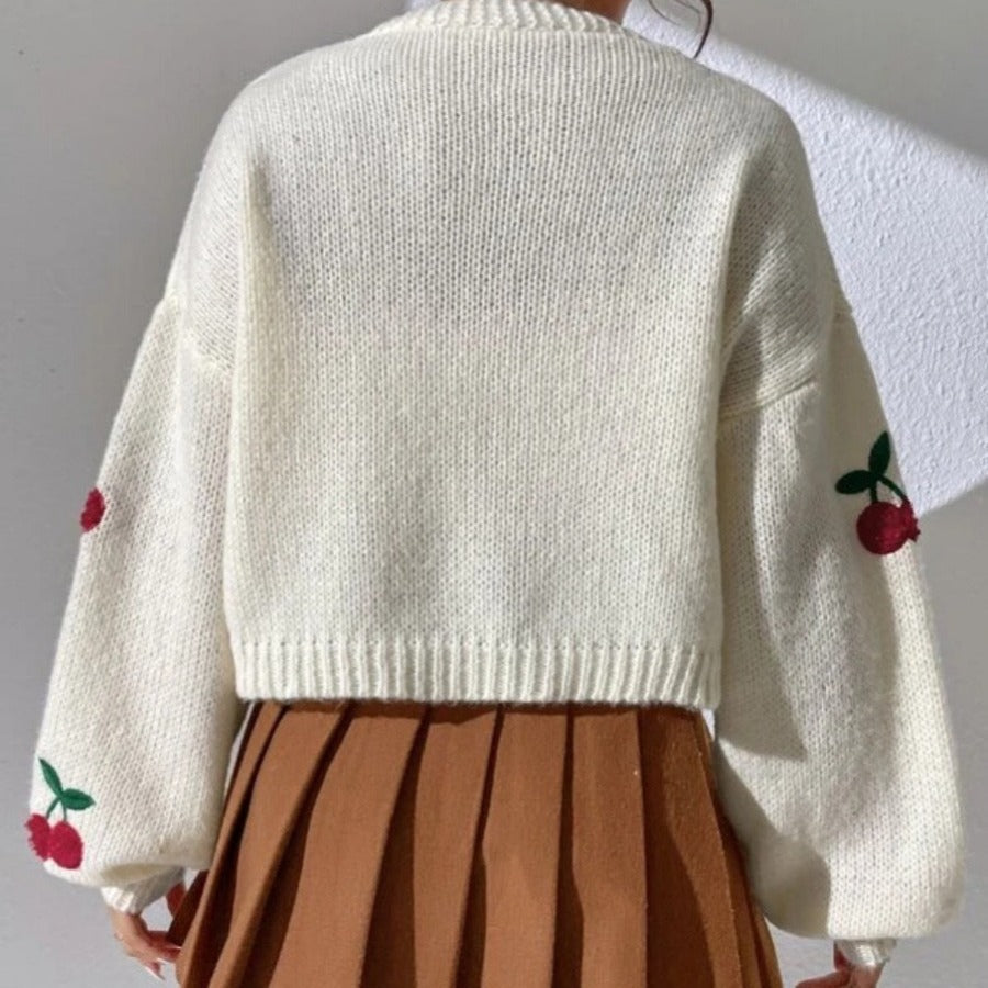 Damen Strickjacke Kuschelig Fruchtstickmuster Weit Eveloria