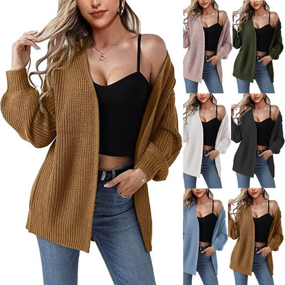 Damen Cardigan Grobstrick Lässiger Schnitt Beige - Eveloria