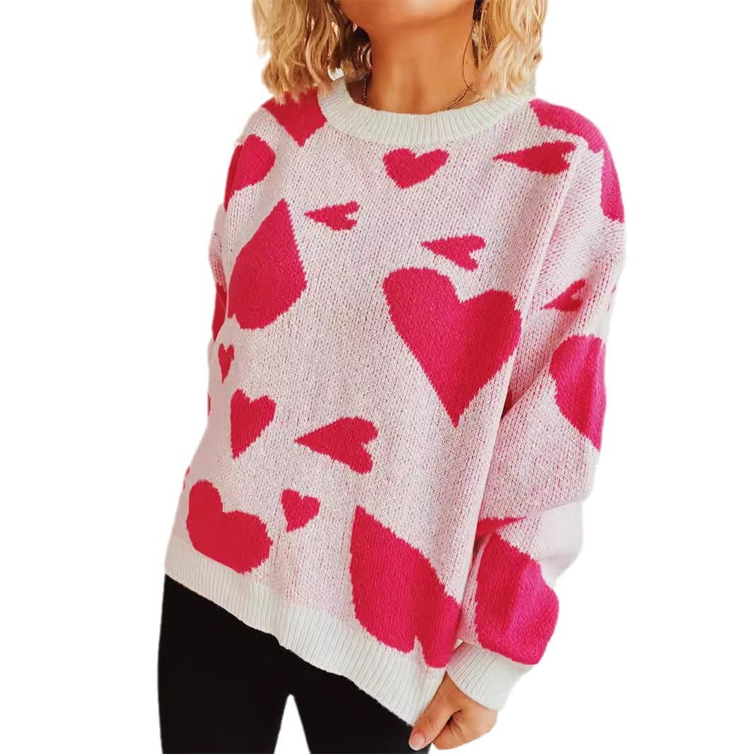 Damen Pullover Herzmuster Weitschnitt Eveloria