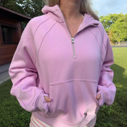 Damen Oversized Hoodie Kurzreißverschluss Kängurutasche