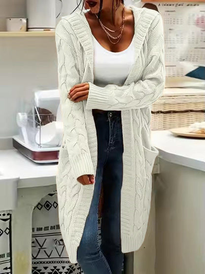 Damen Grosstrick Cardigan mit Kabelmuster und Taschen