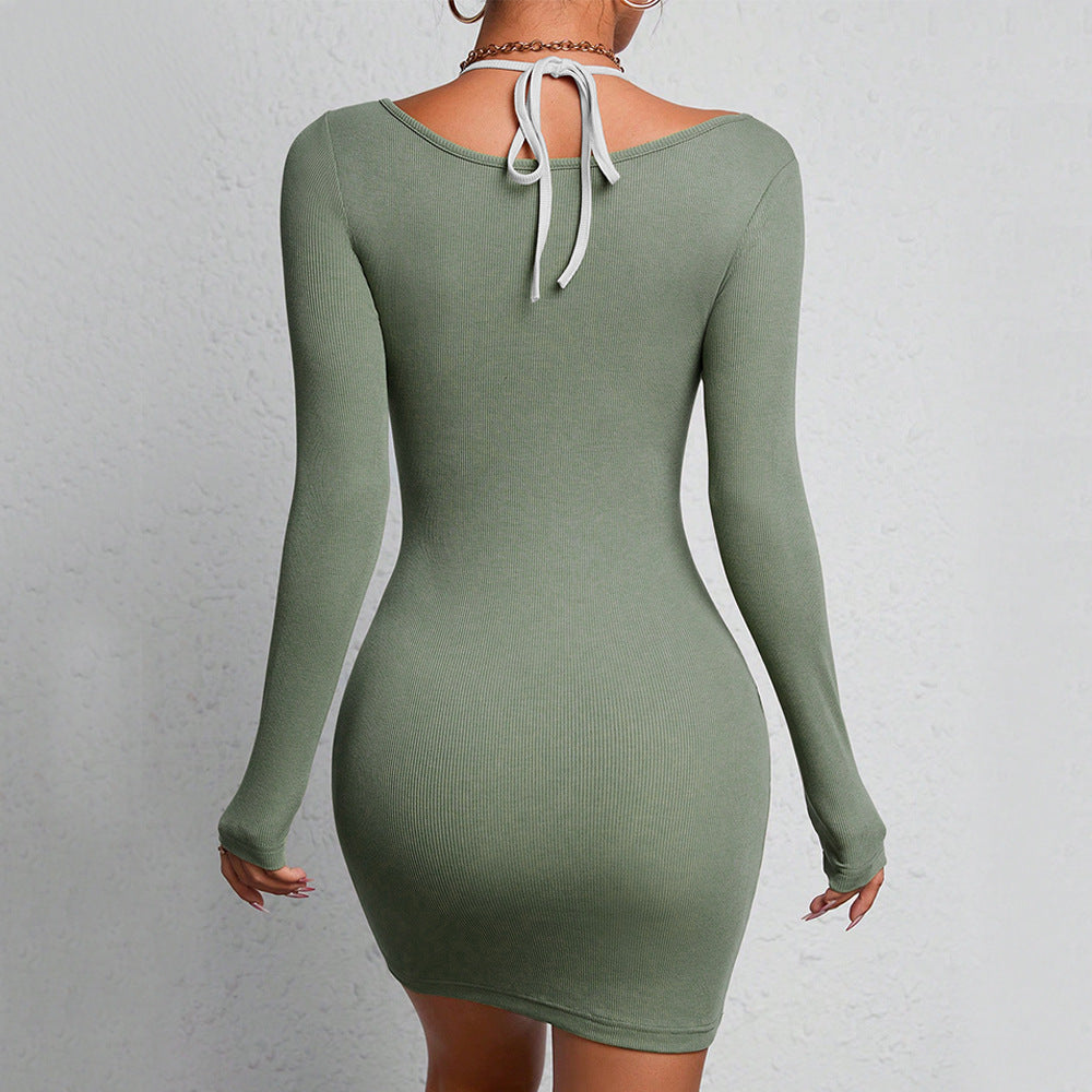 Damen Langarmkleid Figurbetont Rippdetails