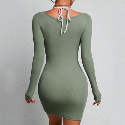 Damen Langarmkleid Figurbetont Rippdetails