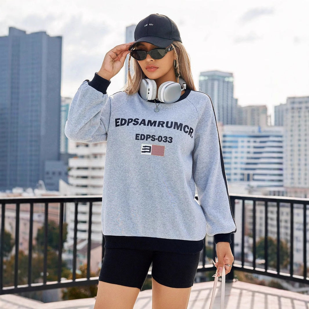 Damen Sweatshirt Grafikdruck Kontrastärmel Eveloria