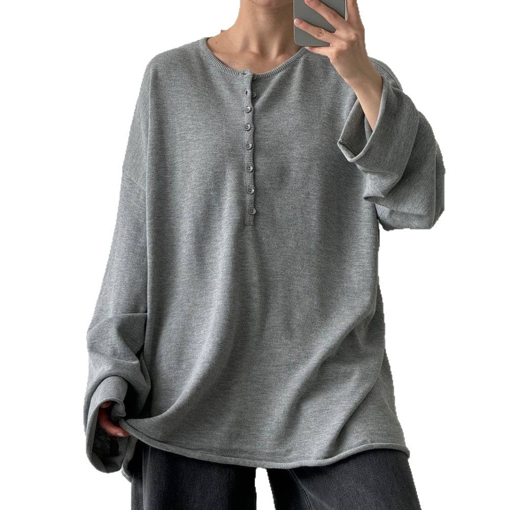 Damen Strickpullover Lässig Mit Knöpfen Beige