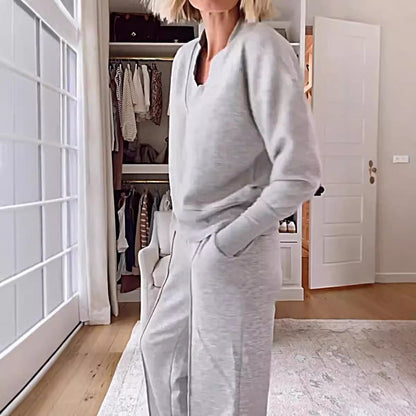 Damen Loungewear-Set V-Ausschnitt Weite Passform Eveloria