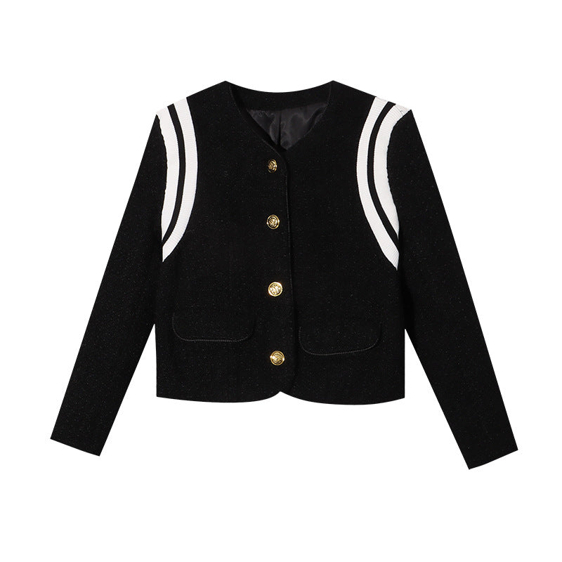 Damen Bouclé-Jacke mit goldenen Knöpfen und Streifen