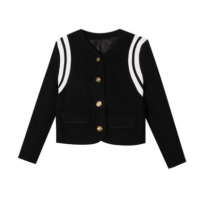 Damen Bouclé-Jacke mit goldenen Knöpfen und Streifen