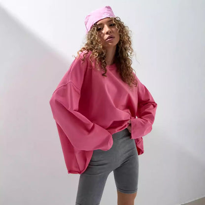 Damen Sweatshirt Übergroß Langärmlig Rundhals Schwarz Eveloria - Eveloria