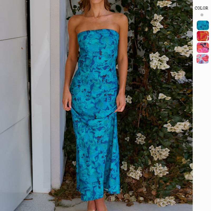 Damen Maxi-Kleid Schulterfrei Floraler Druck - Eveloria
