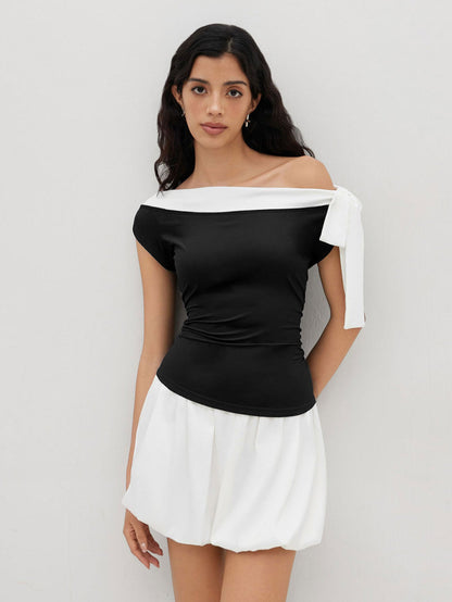 Damen Oberteil Off-Shoulder mit Schleifenverschluss
