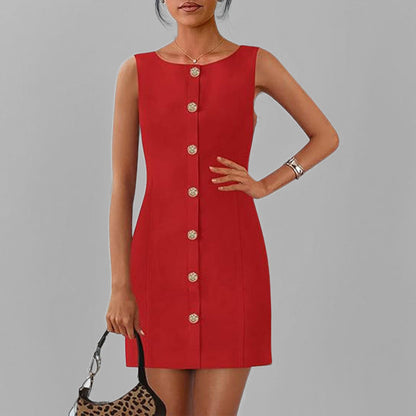 Damen Kleid Knielang mit Knopfdetails und schmalem Schnitt