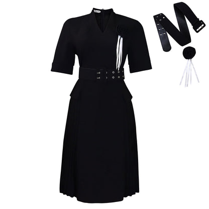 Damen Midi-Kleid mit Gürtel und Rüsche