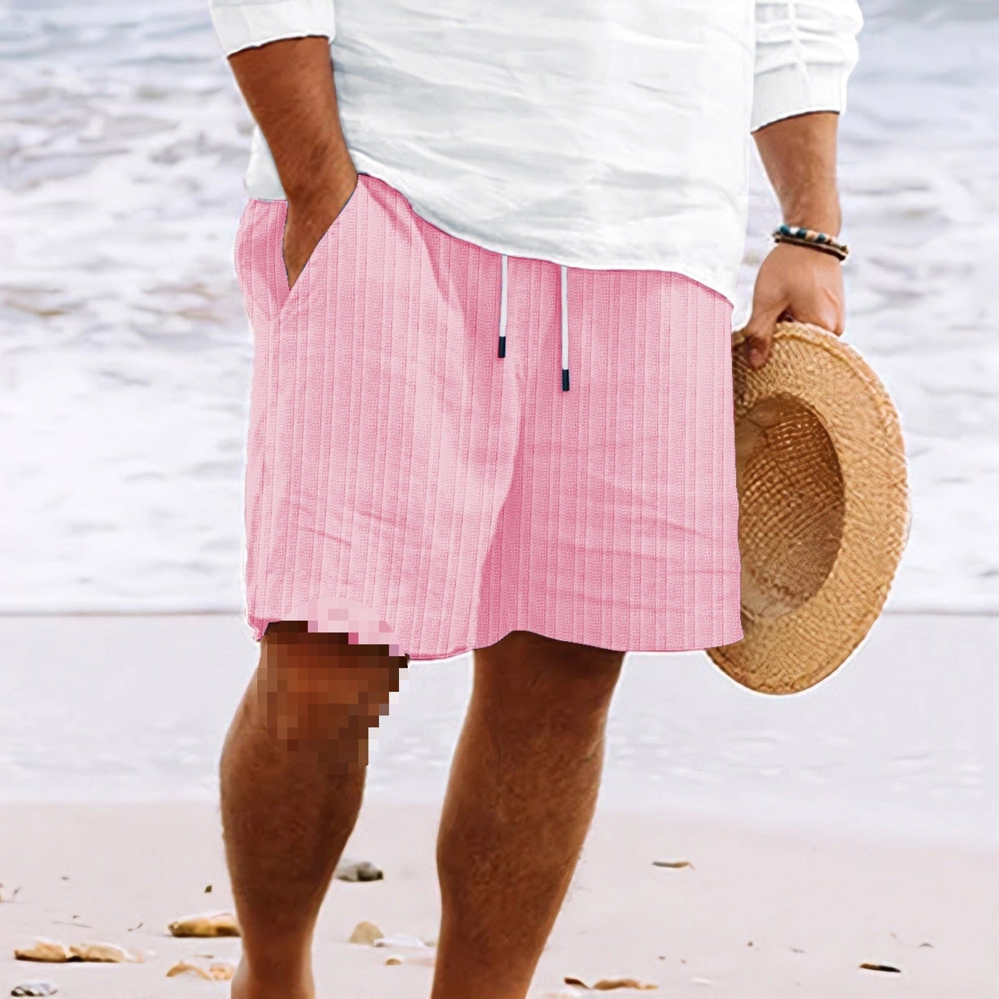 Herren Strandshorts Gestreift Kordelzug Locker Sitz