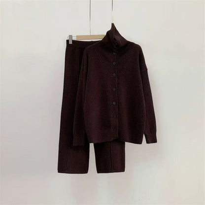 Damen Strickensemble Hochkragen Knöpfe Eveloria