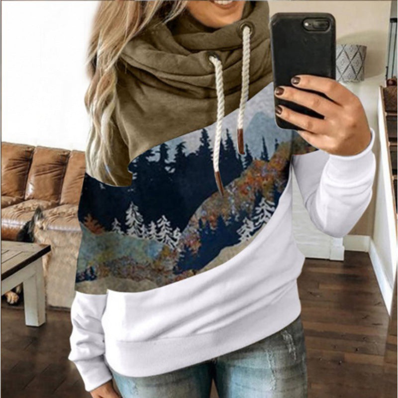 Damen Kapuzenpullover Weiches Innenfutter Berglandschaftsdesign