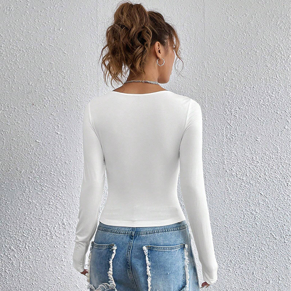 Damen Langarmshirt Quadratischer Ausschnitt Figurschmeichelnd Eveloria