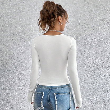 Damen Langarmshirt Quadratischer Ausschnitt Figurschmeichelnd Eveloria