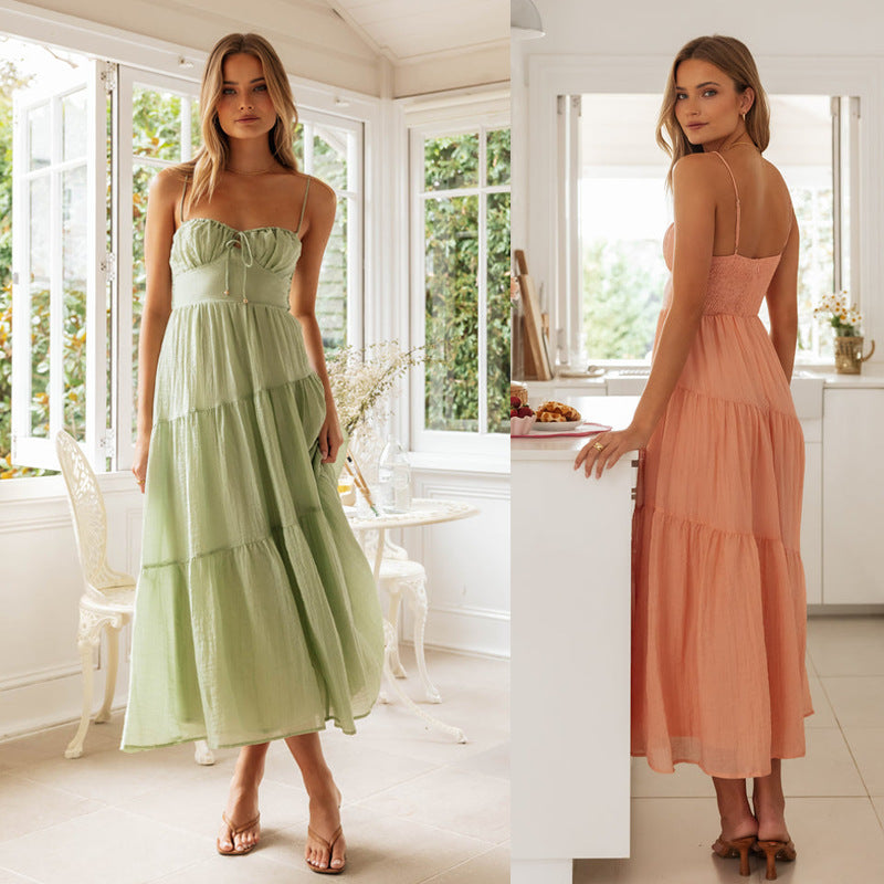 Damen Maxikleid Verstellbare Träger Raffinierte Volants Eveloria - Eveloria