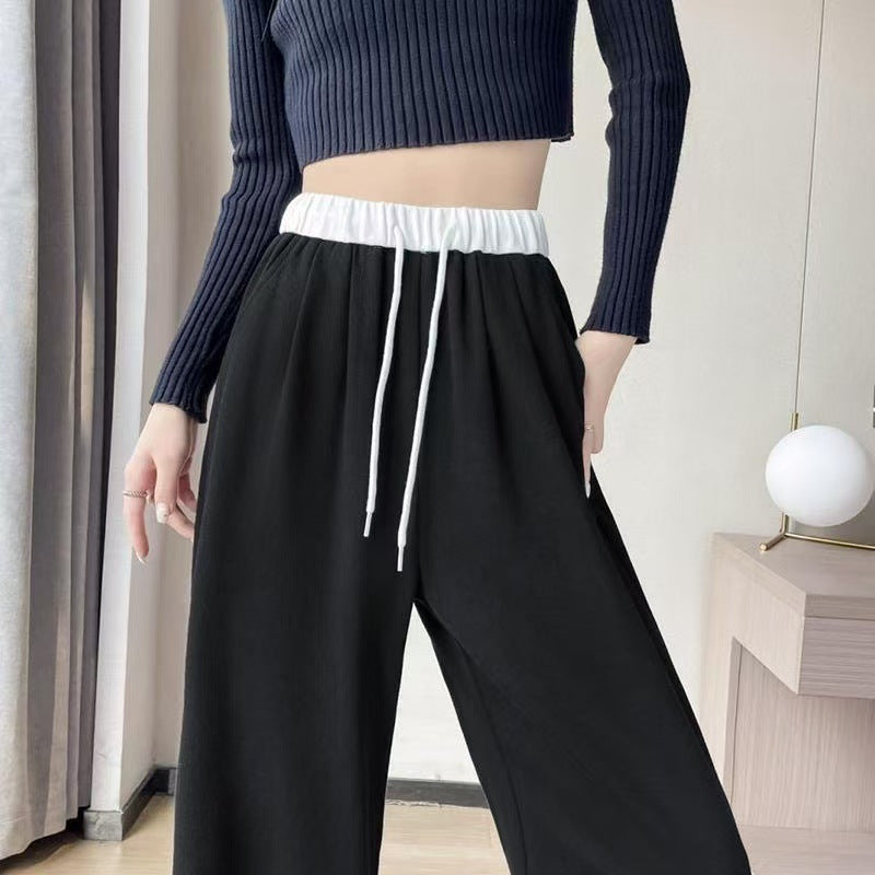 Damen Weite Hose Elastischer Bund Kordelzug Schwarz Eveloria - Eveloria
